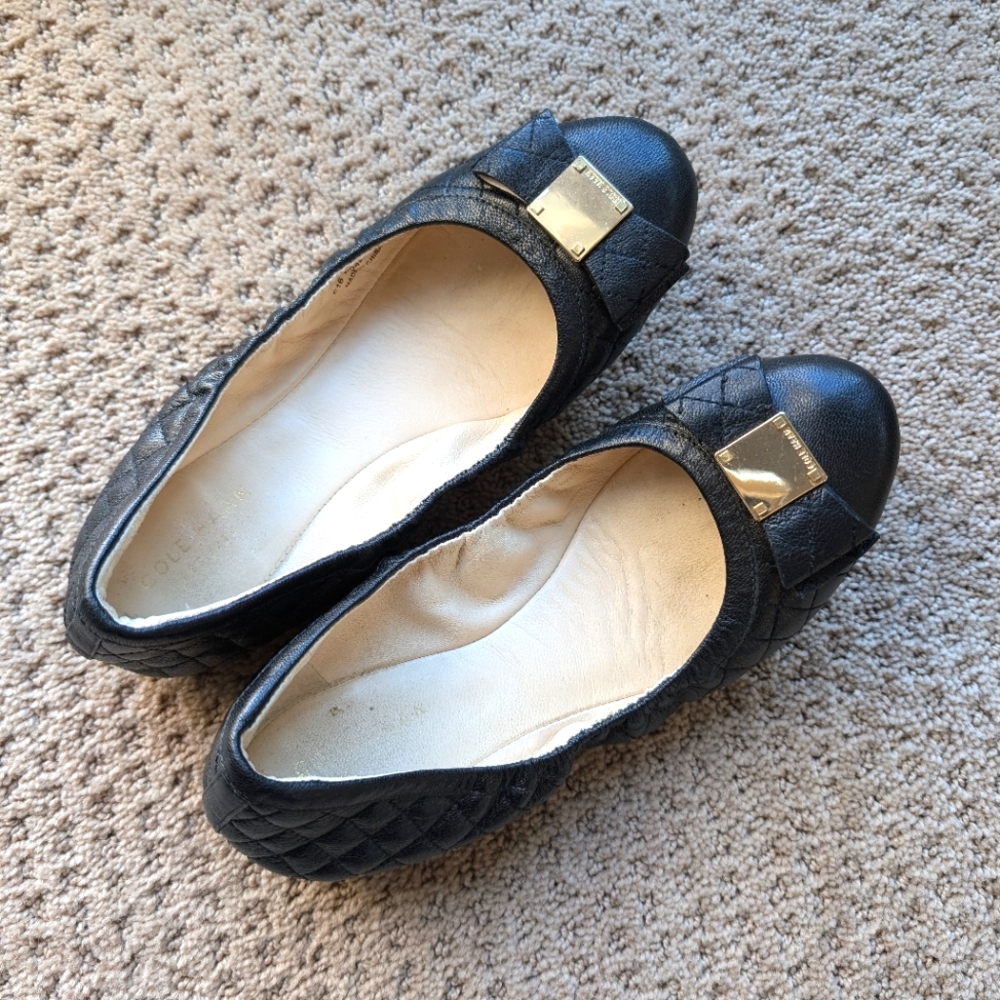 { Cole Haan } Quilted Ballet Flats Black Bow
